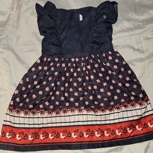 Janie and Jack Girls Satin Navy Blue and Red Pattern Bottom Dress Size 6